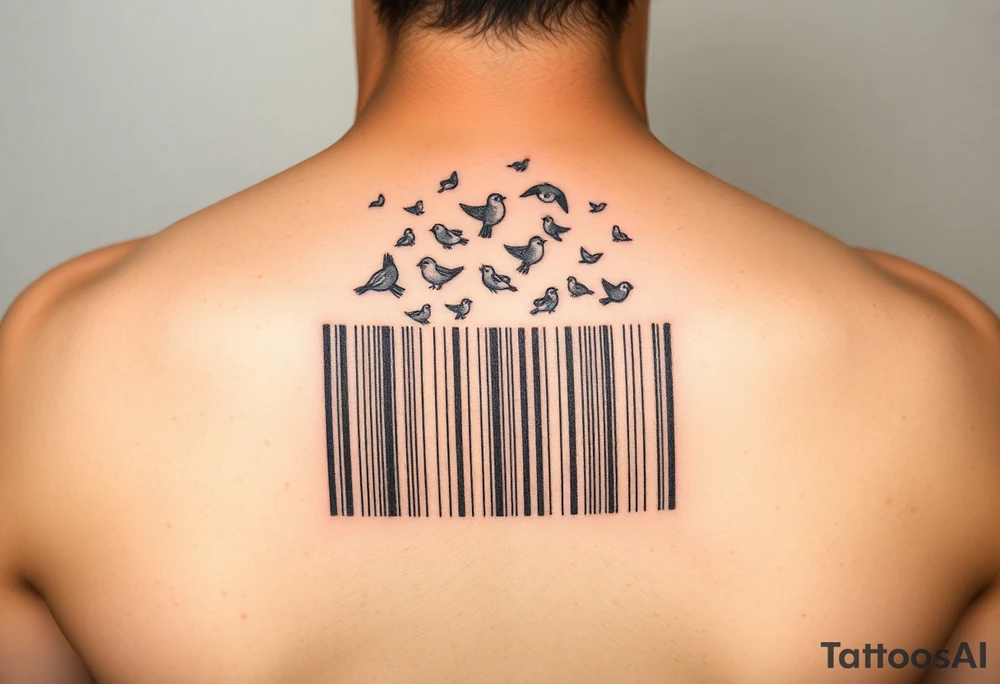 A barcode with tiny birds flying out of the top tattoo idea