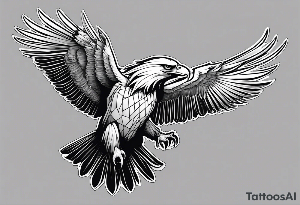 An eagle clutching a banner in its talons that states flectere si nequeo supros acheronta movebo tattoo idea