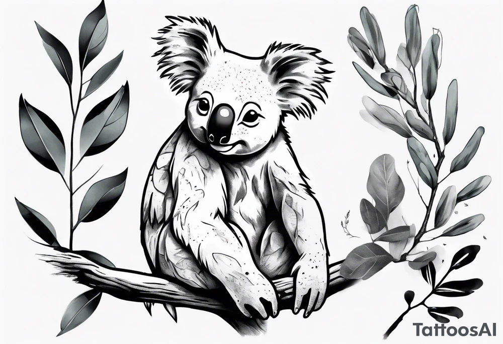 A koala with a kookaburra sitting on a eucalyptus tree tattoo idea A koala with a kookaburra sitting on a eucalyptus tree tattoo idea