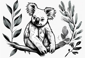 A koala with a kookaburra sitting on a eucalyptus tree tattoo idea