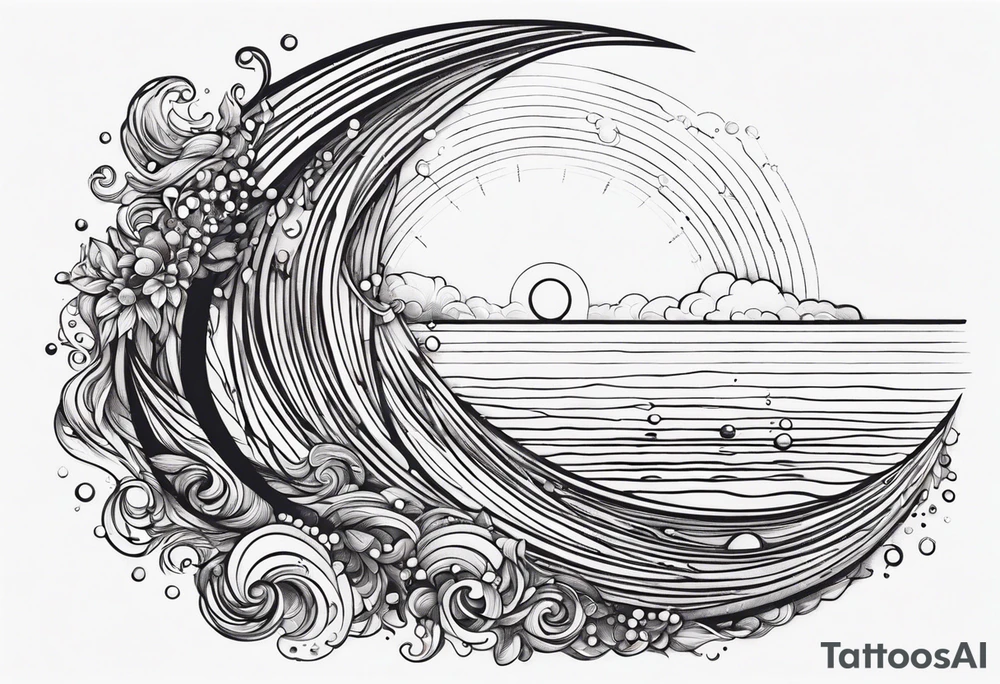 Water element with half a sun, some water dots, tattoo idea
