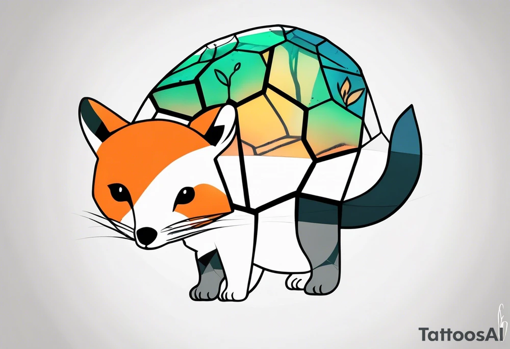 Tattoo incorporating a turtle, a fox, a koala, and a cat in one tattoo. tattoo idea