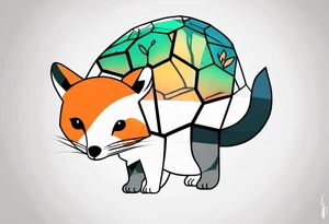 Tattoo incorporating a turtle, a fox, a koala, and a cat in one tattoo. tattoo idea