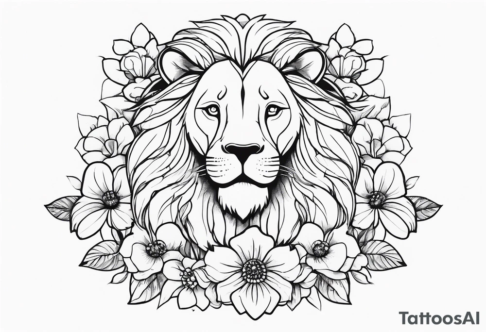 Lion with flowers tattoo idea