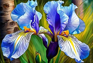 iris flower and birch tree and includes the following wording "fuck cancer"
with yellow, green and aquamarine colours tattoo idea