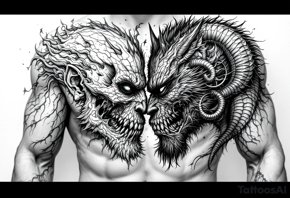 2 different worlds on each side of a black hold tattoo idea