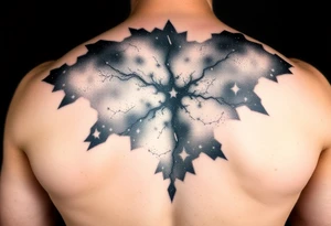 full milky way that covers the upper middle back and is geometric or negative space tattoo idea