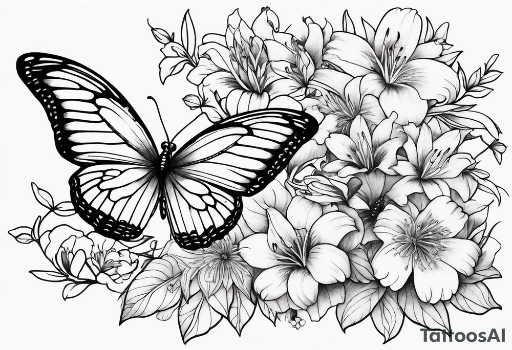 Butterflies with lilys, asters and morning glories tattoo idea