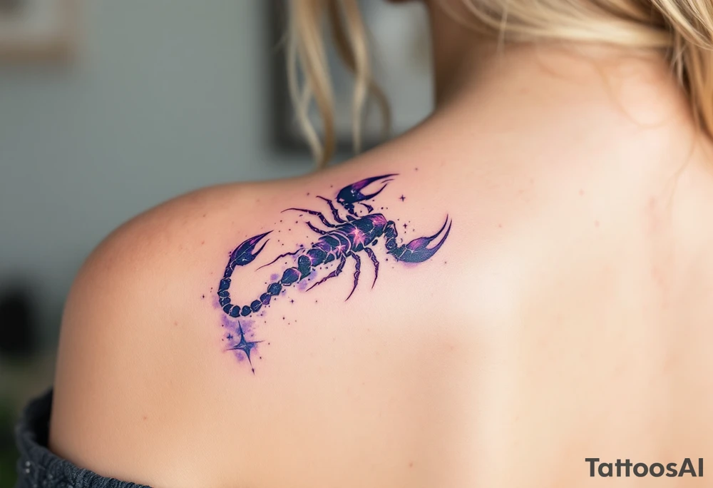 The Scorpius uder its star constellation slashes across the night sky like a violet scorpion tail ready to strike tattoo idea