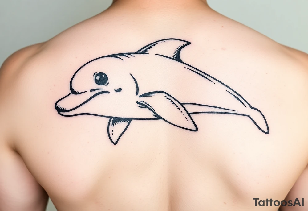 Cartoon mischevious teen age dolphin tattoo idea
