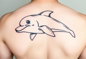 Cartoon mischevious teen age dolphin tattoo idea
