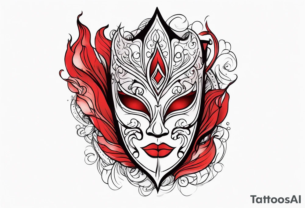 Male masquerade mask with red smoke tattoo idea