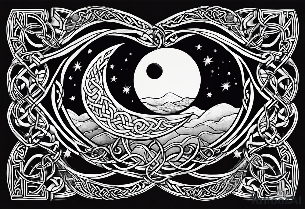 Moon, celtic symbol, hydrangia tattoo idea