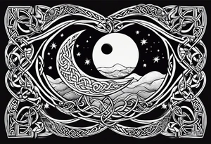 Moon, celtic symbol, hydrangia tattoo idea