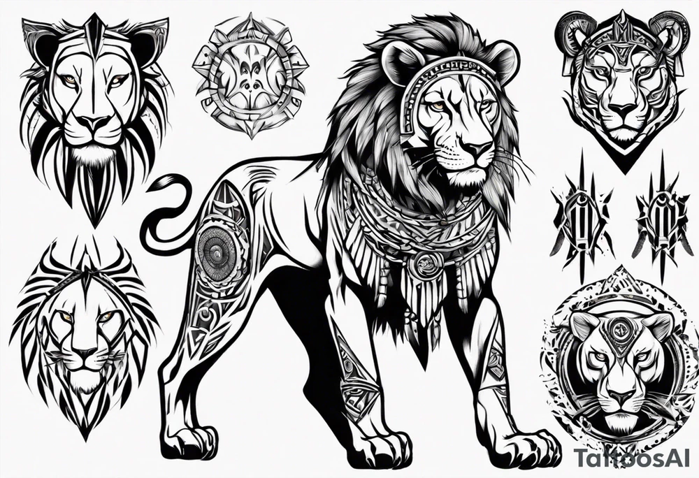 Lioness standing next to a warrior tattoo idea