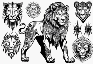 Lioness standing next to a warrior tattoo idea