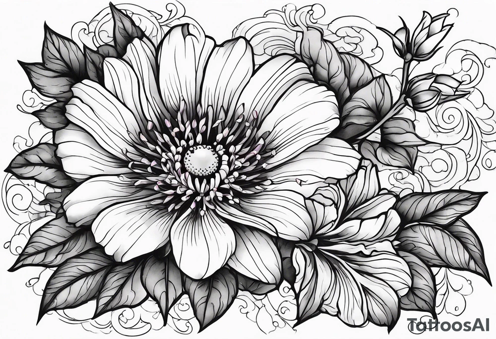Aster and morning glory with September birth stone tattoo idea