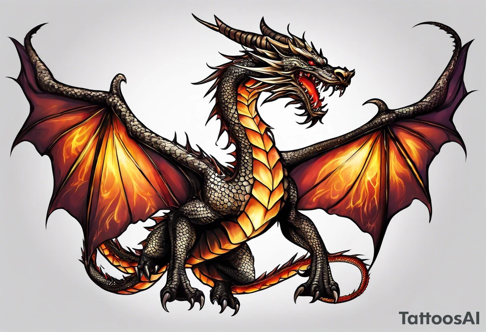 Flying dragon, breath fire tattoo idea