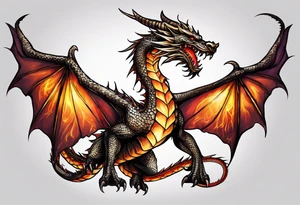 Flying dragon, breath fire tattoo idea