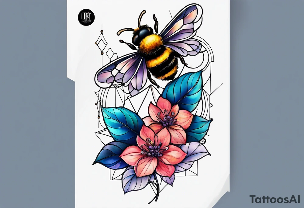 Small tattoo. There’s a hydrangea and a bee but they are not touching. The bee is small and to the left of the hydrangea. tattoo idea