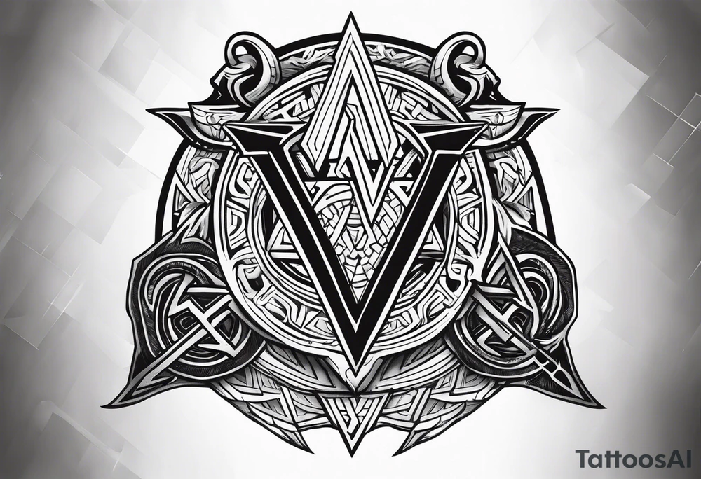 Valhalla sword shield dragon axe Valknut tattoo idea