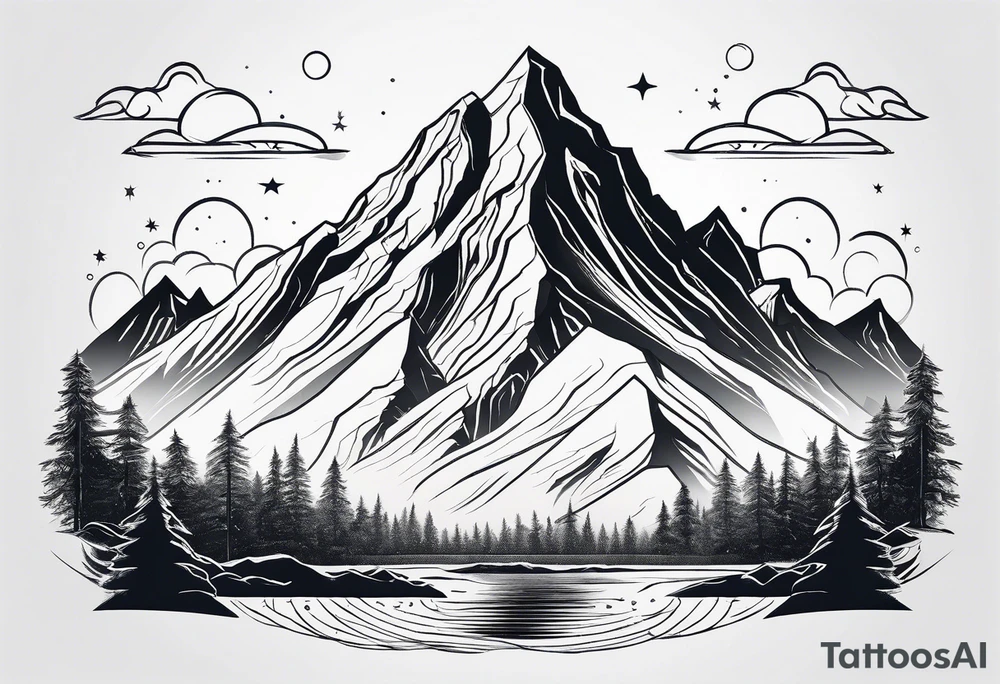 mountain and space line style tattoo idea