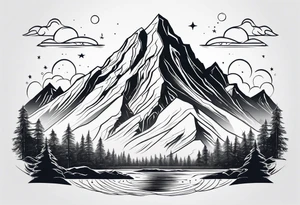 mountain and space line style tattoo idea