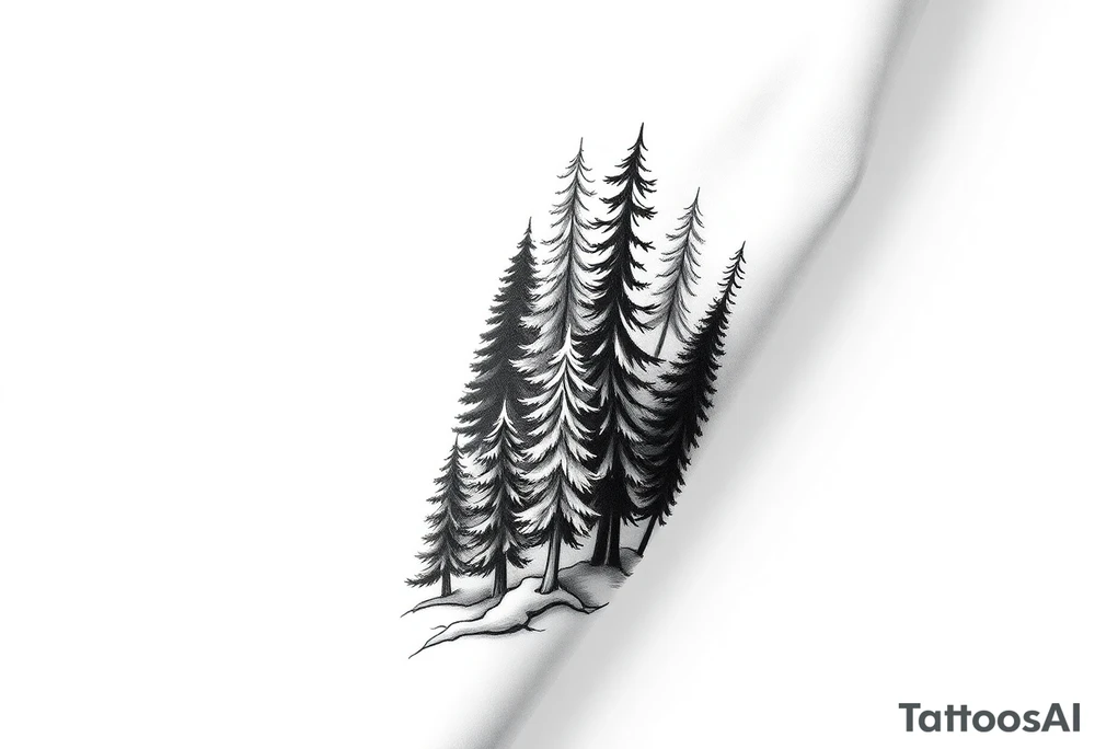Coniferous forest tattoo sleeve black and gray tattoo idea