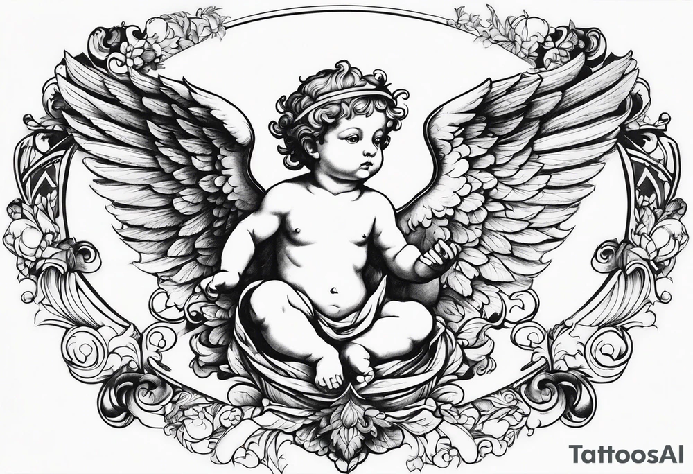 renaissance style cherub full body tattoo idea