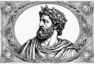 a half sleeve, upper arm, including marcus aurelius and other roman inspired filler tattoo idea