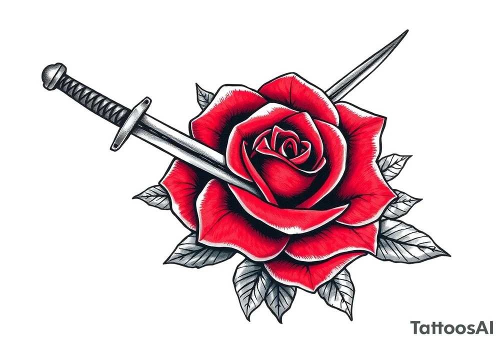 sword with a broken tip passing through a rose tattoo idea