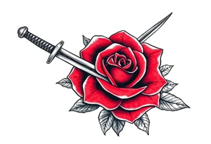 sword with a broken tip passing through a rose tattoo idea