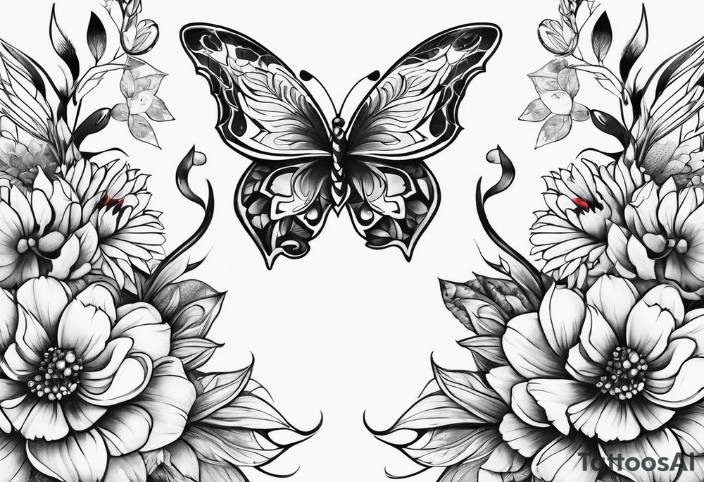 Butterflies with flowers & snake tattoo idea