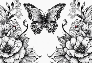 Butterflies with flowers & snake tattoo idea