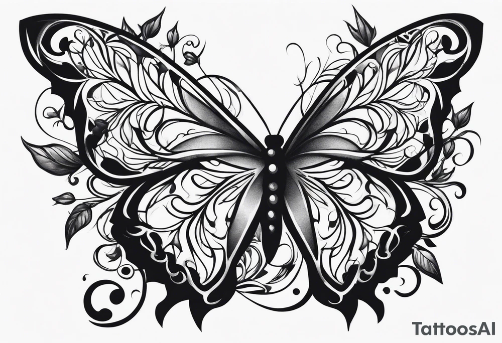 vines of leafs and butterfly tattoo idea