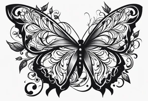 vines of leafs and butterfly tattoo idea