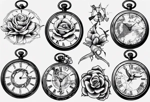 pocket watch, map , flower , bird tattoo idea