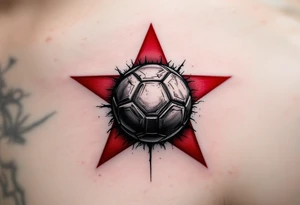 A classic black-and-grey ball resting beneath a red Slavia star with a white background. tattoo idea