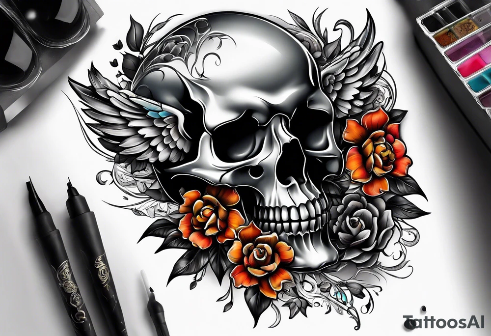 extreme joint pain breaking through skin on arm skull no flowers tattoo idea