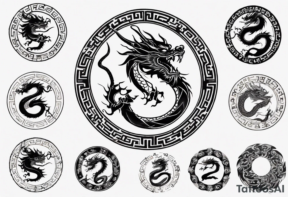 Chinese dragon in a circular shape with "02.03" written on it tattoo idea