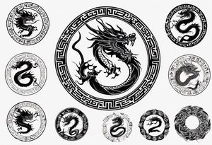 Chinese dragon in a circular shape with "02.03" written on it tattoo idea