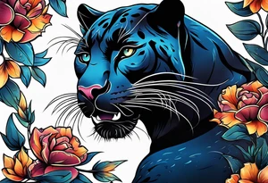 Panther with traditional tattoos tattoo idea