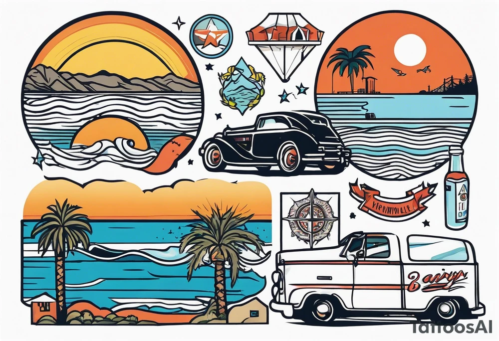 California homage, Bay Area, include icons tattoo idea