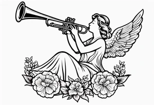 angel with trumpet
old school vintage simple traditional design with vintage flowers surrounding it bold color tattoo idea