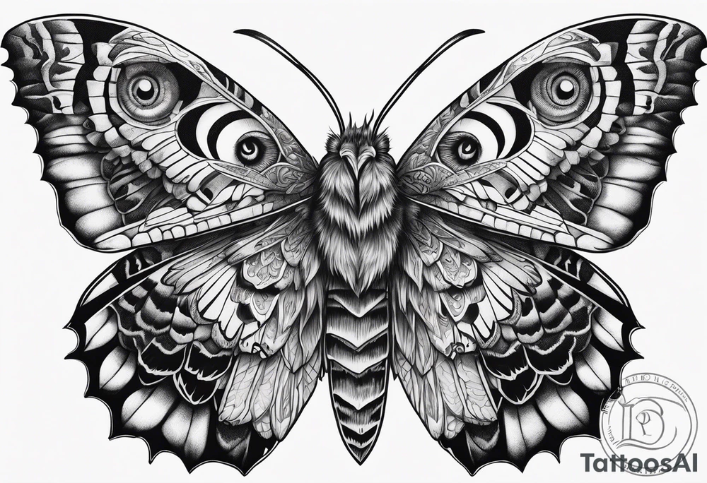 Dead head moth with owl eyes tattoo idea