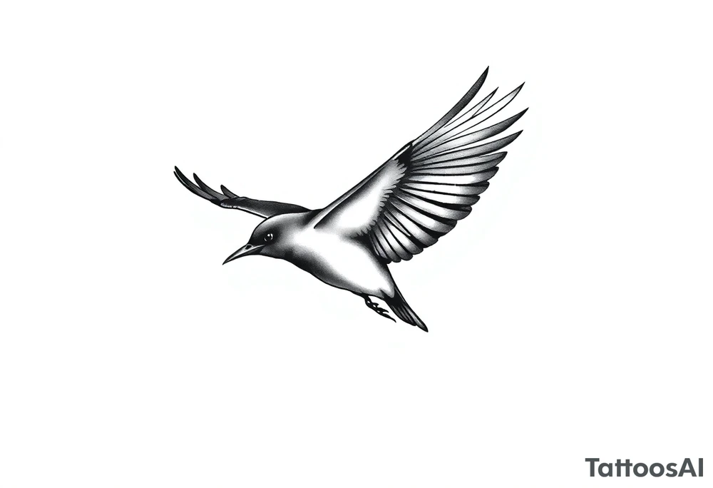 Male European Blackbird flying side profile tattoo idea tattoo idea