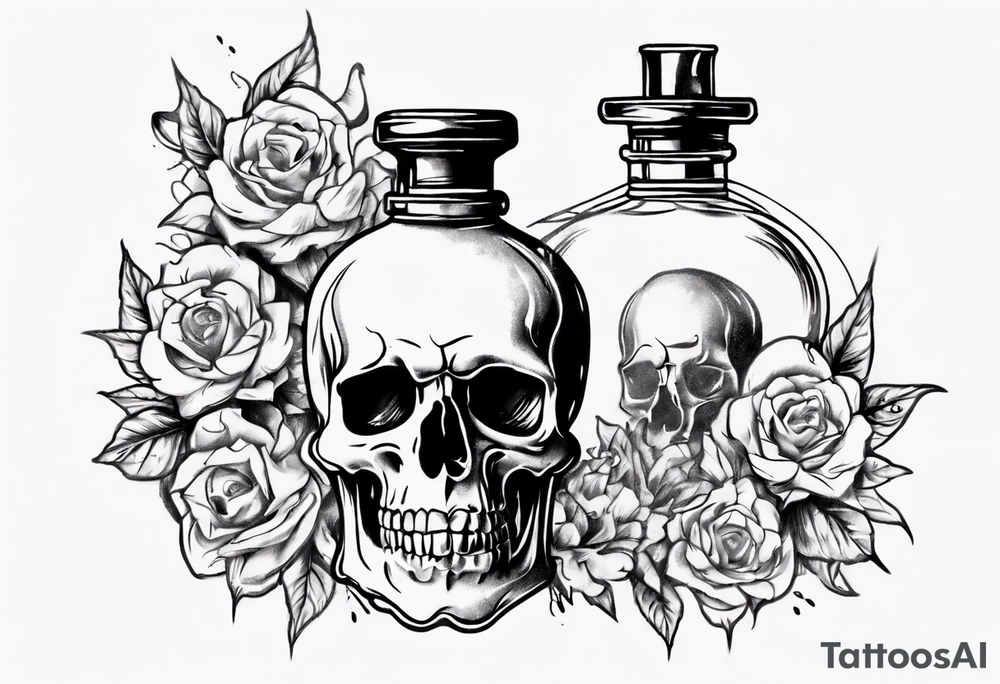 perfume bottle with a scull inside tattoo idea