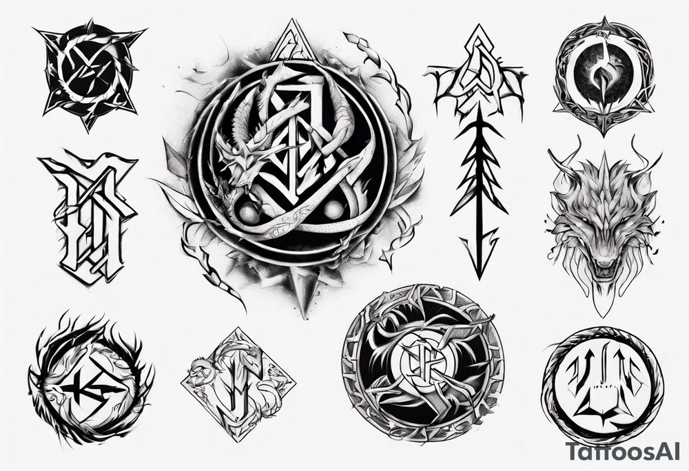 Nórdics runes power with  dragón tattoo idea