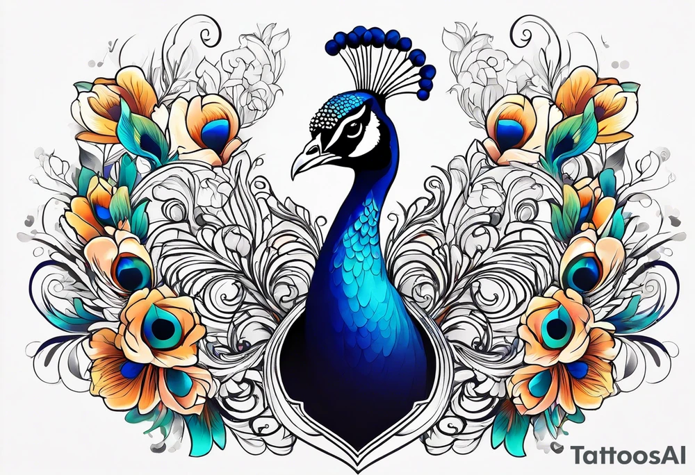 Peacock. Music. Bird or paradise flowers. tattoo idea