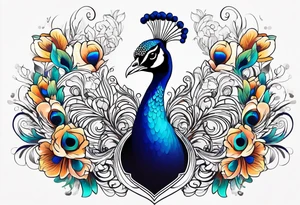 Peacock. Music. Bird or paradise flowers. tattoo idea